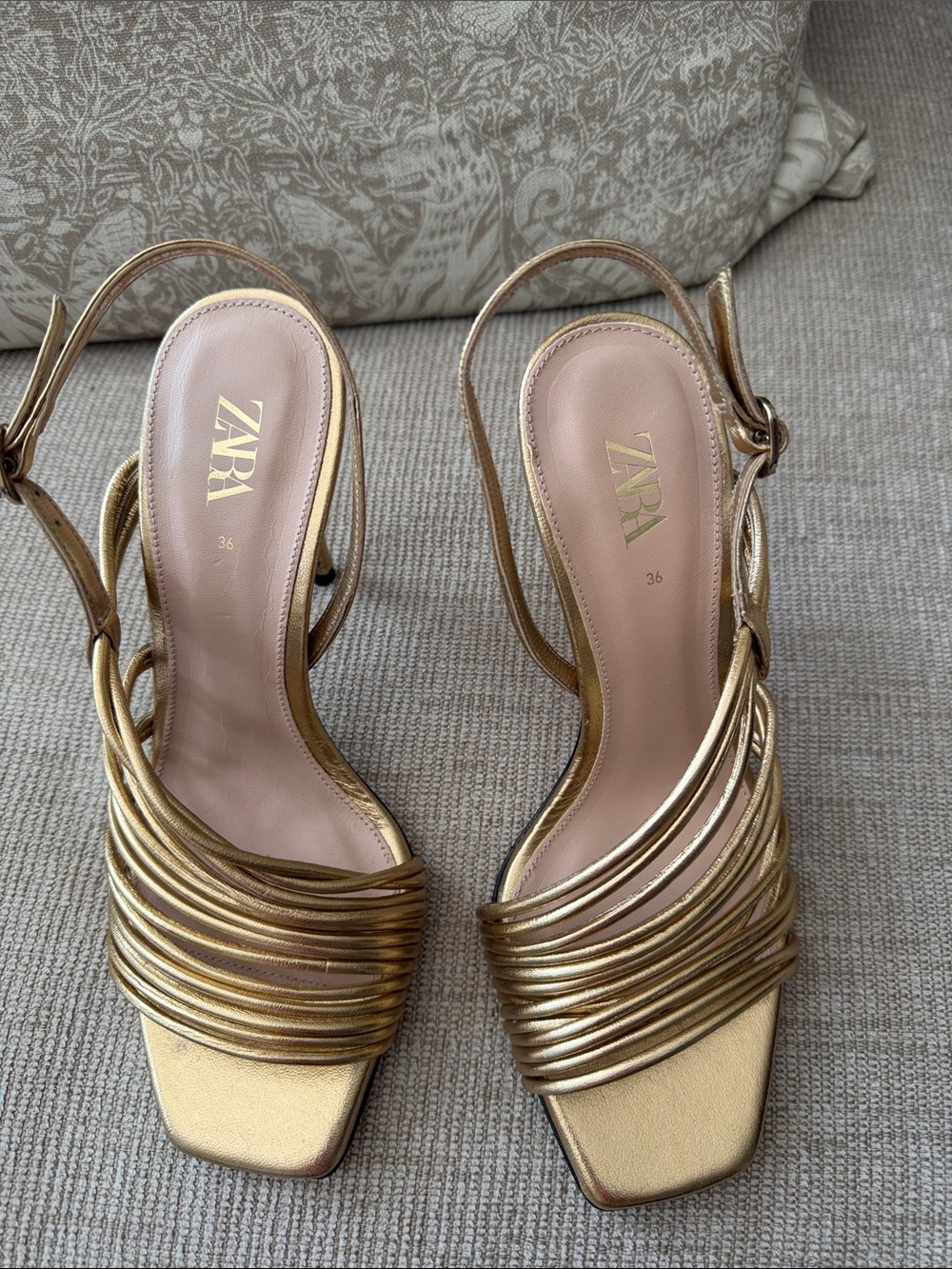 Zara Metallic Gold Multi-Strap Slingback Heels